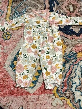 Mudpie Floral Pink & Mustard Baby Romper - 0/3M
